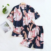 New Summer Ladies 100% Viscose Pajamas Short Sleeve Shorts Two Piece Floral V-Neck Thin Loose Women's Homewear Set sleepwear - Image 5