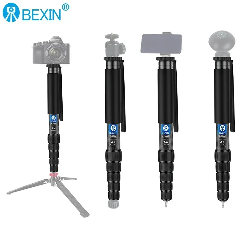 Bexin-portátil Fibra de Carbono Dslr Câmera Monopé Fotografia Selfie Stands P306a 306c Telefone Móvel Live Streaming Monopé