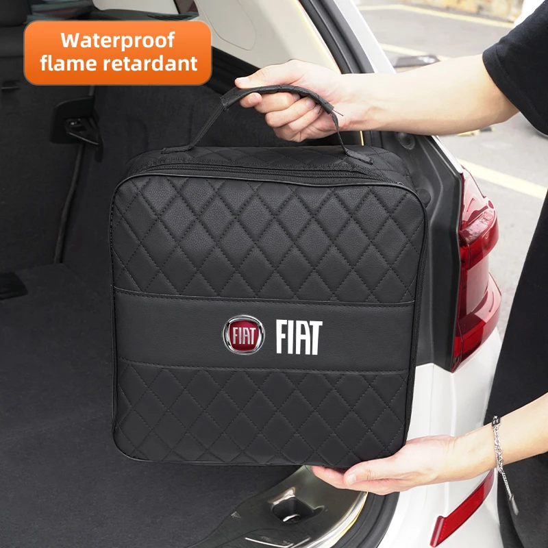 자동차 가죽 보관 가방 FIAT 500 Ducato Panda Grande Punto Tipo Abarth Pulse Strada 600 500 용 대용량 자동 트렁크 핸드백
