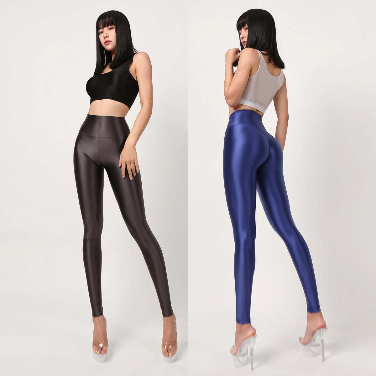 Satin Glossy Cargo Pants Sexy Silk High Waist Yoga Sports Leggings