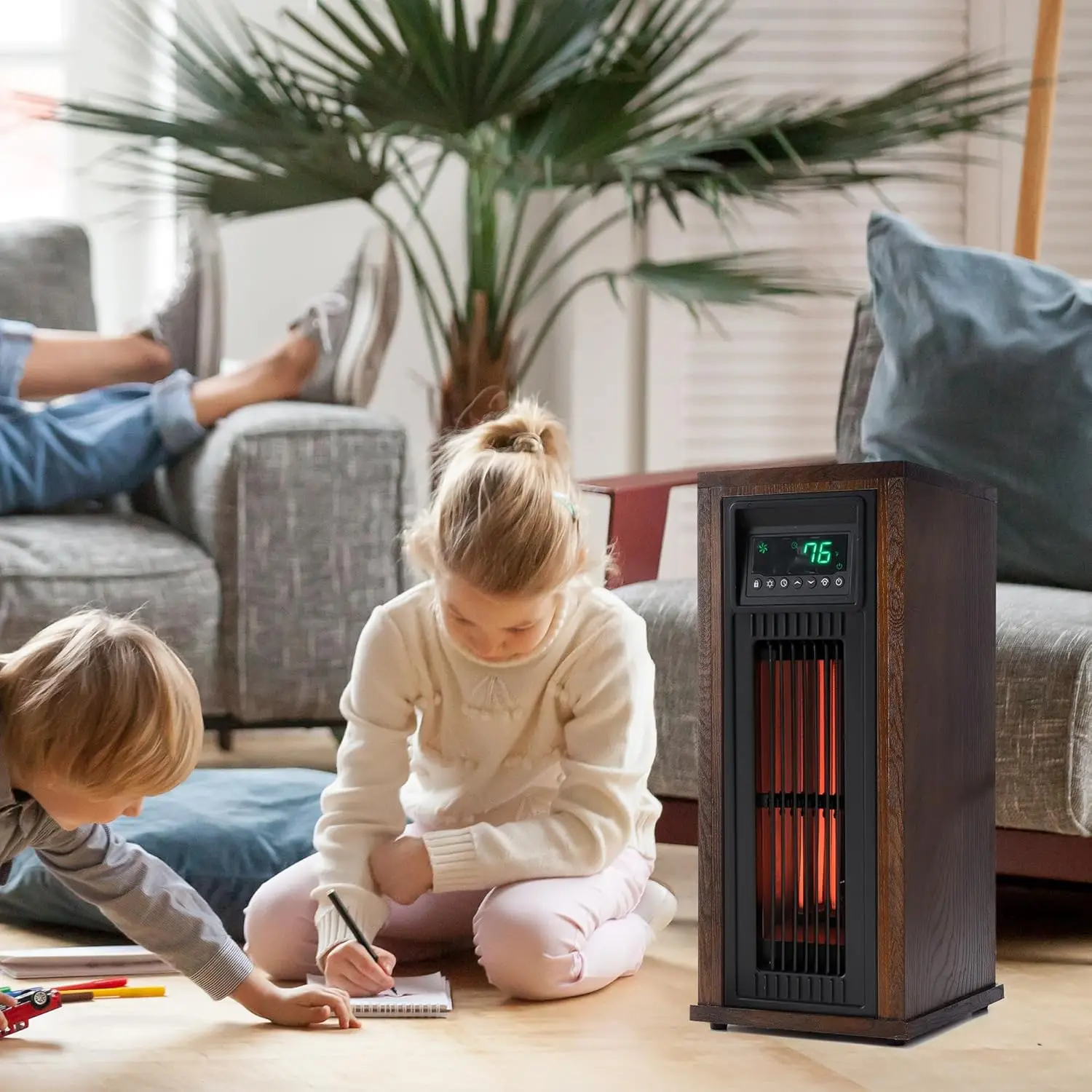 LifePro 23 Inch Portable Electric Infrared Tower Space Heater for Indoor Use with 3 Heating Elements, Thermostat, and Remote, Br