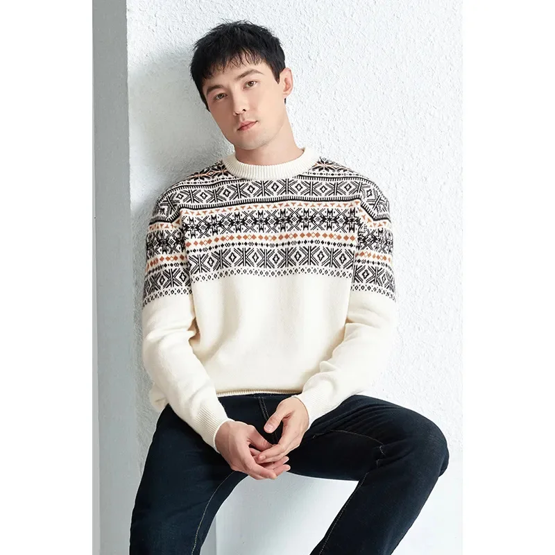 

Luxury Woolen Sweater Men's round Neck Knitwear for Autumn Winter Pullover Fashion Casual Thickening Jacquard Pure Wool