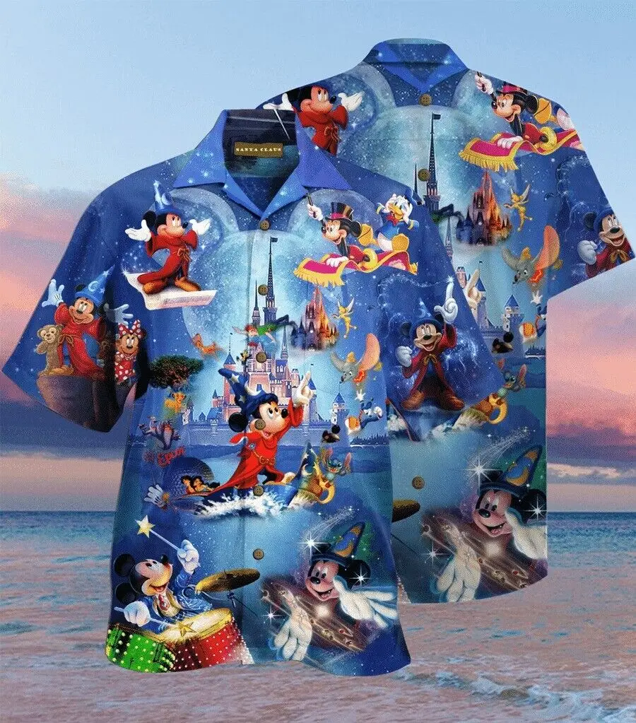 

Mickey Mouse Pluto Dog Orange Green Strips Summer Tropical Disney Hawaiian Shirt