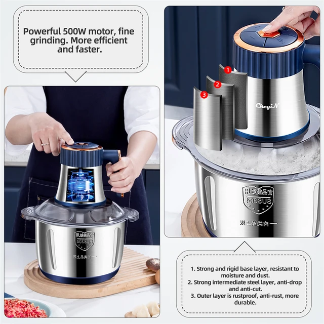 Ccontinent-Hachoir à viande électrique en acier inoxydable, broyeur, robot  culinaire, mini hachoir, centre commercial, ménage, cuisine, coupe de  légumes, 220V - AliExpress