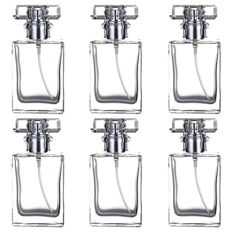 

6pcs 30ml/1Oz Transparent Refillable Perfume Bottle Portable Square Empty Glass Perfume Atomizer Bottle with Spray Applicator
