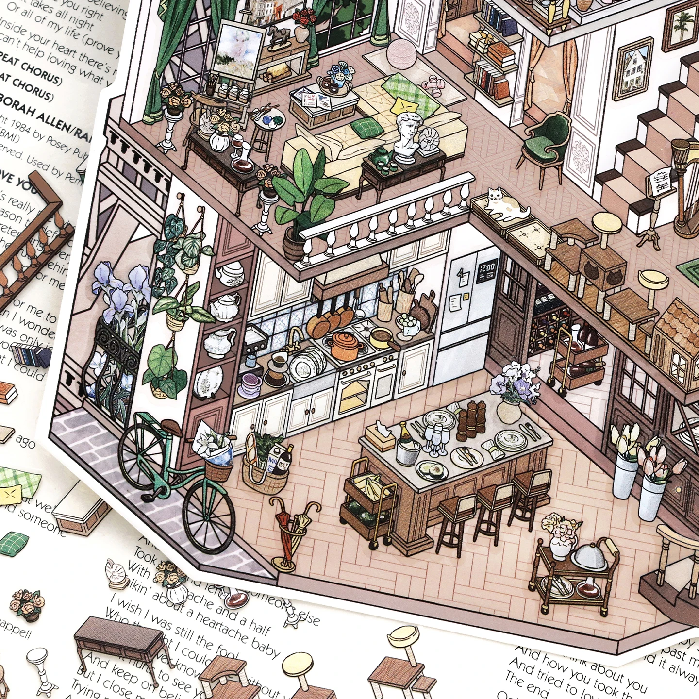 귀여운 빈티지 소형 건물 3D 프랑스 스타일 코티지 풍경 스티커 DIY 포켓 캐빈 장면 축제 선물