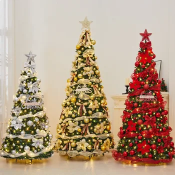 165 To 225cm Folding Christmas Tree Encrypted Flocking PVC Decorative Tree Shopping Mall Home Hotel Decoration Simulation Tree