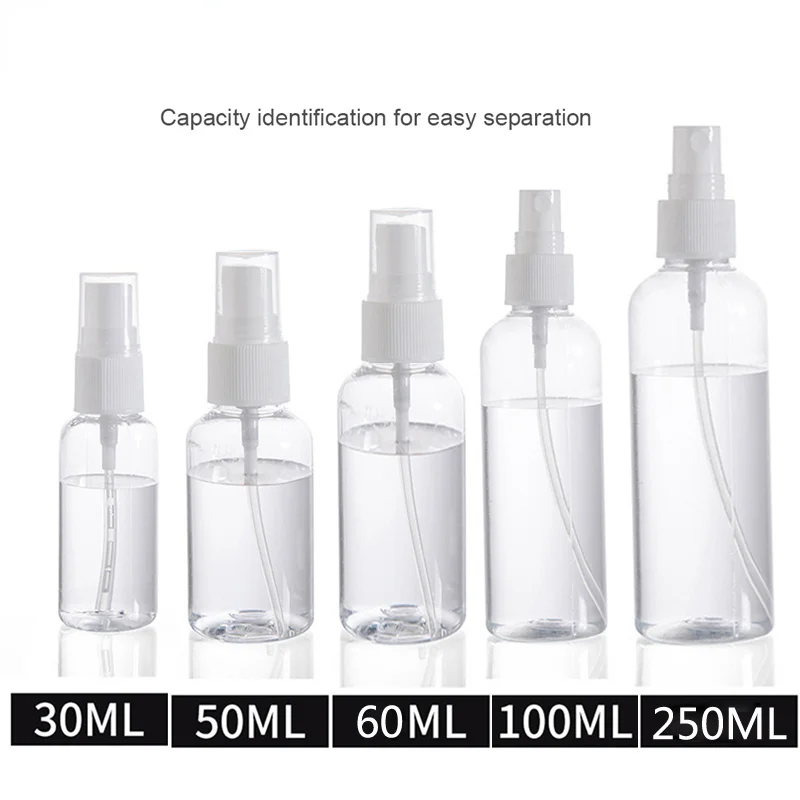 

20/30/50pcs Transparent Plastic Perfume Atomizer Empty Mist Spray Bottle 30/50/60/100ml Toxic Refillable Bottles Travel Bottles