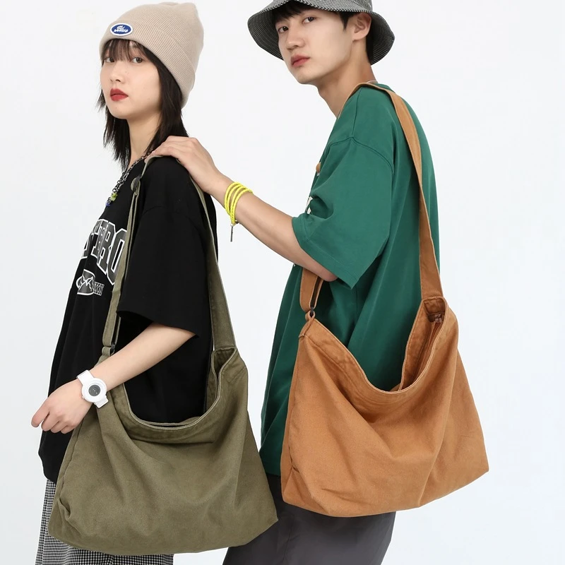 

Vintage Canvas Shoulder Messenger Bags For Women Men Large Capacity Solid Soft Cotton Cloth Travel Bag Unisex Crossbody Book Bag