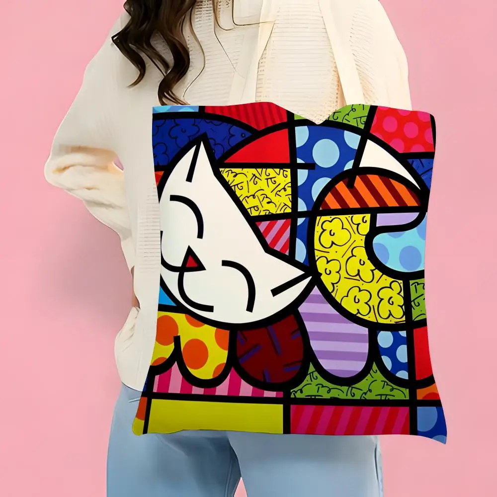 Double-Sided Printed Canvas Tote Bag - Eco-Friendly Reusable Handbag by Romero Britto