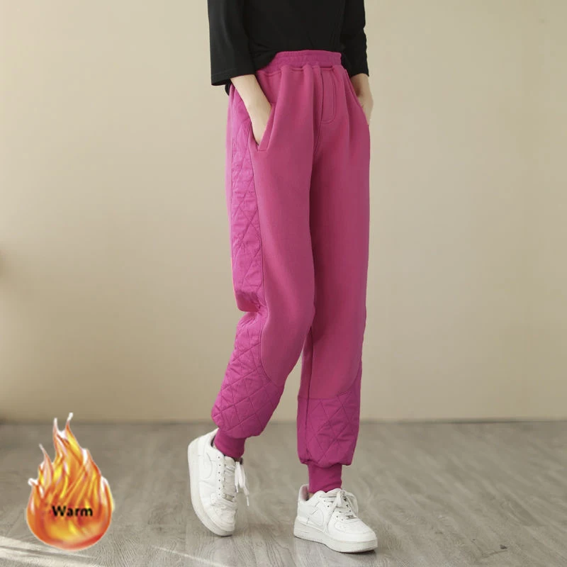 women winter down cotton baggy pants vintage elastic waist harem trousers snow wear warm oversized ankle length pants fluffy Down Cotton Harem Pants Women Solid Colors Plus Size 4xl High Wasit Trousers 2023 Oversized Warm Winter Puffly Baggy Pantalones