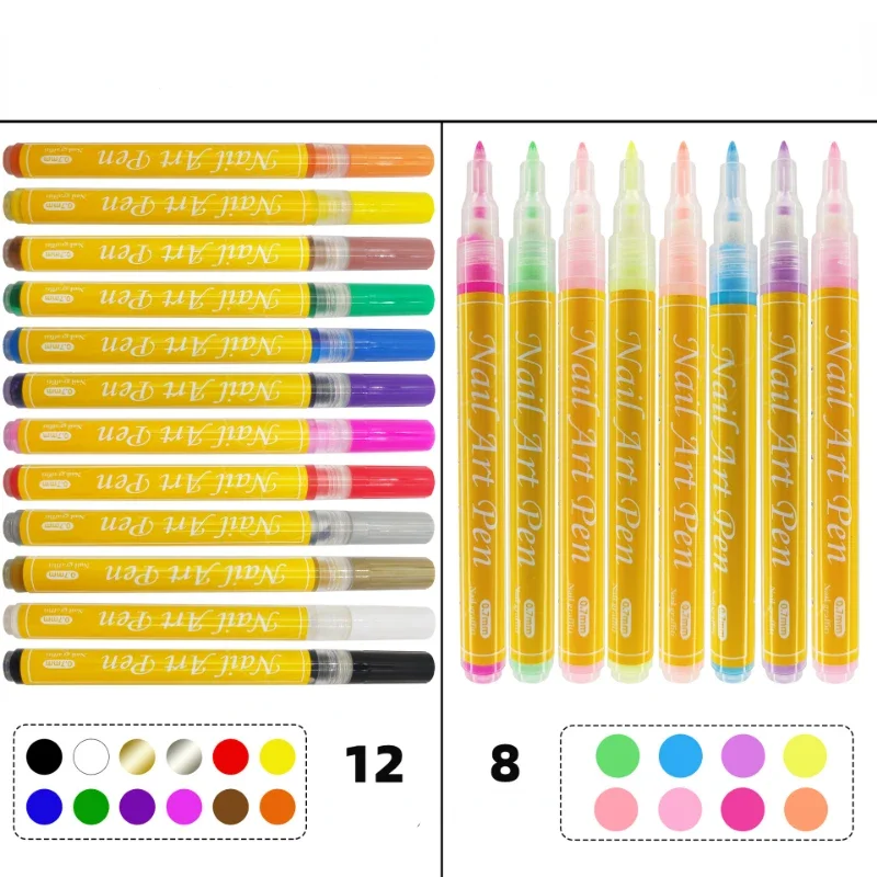 8/12 색상 아크릴 네일 그래피티 펜, 수제 DIY 네일 컬러 페인팅 후크 라인, 빠른 건조 마커 펜, 아트 용품, 0.7mm