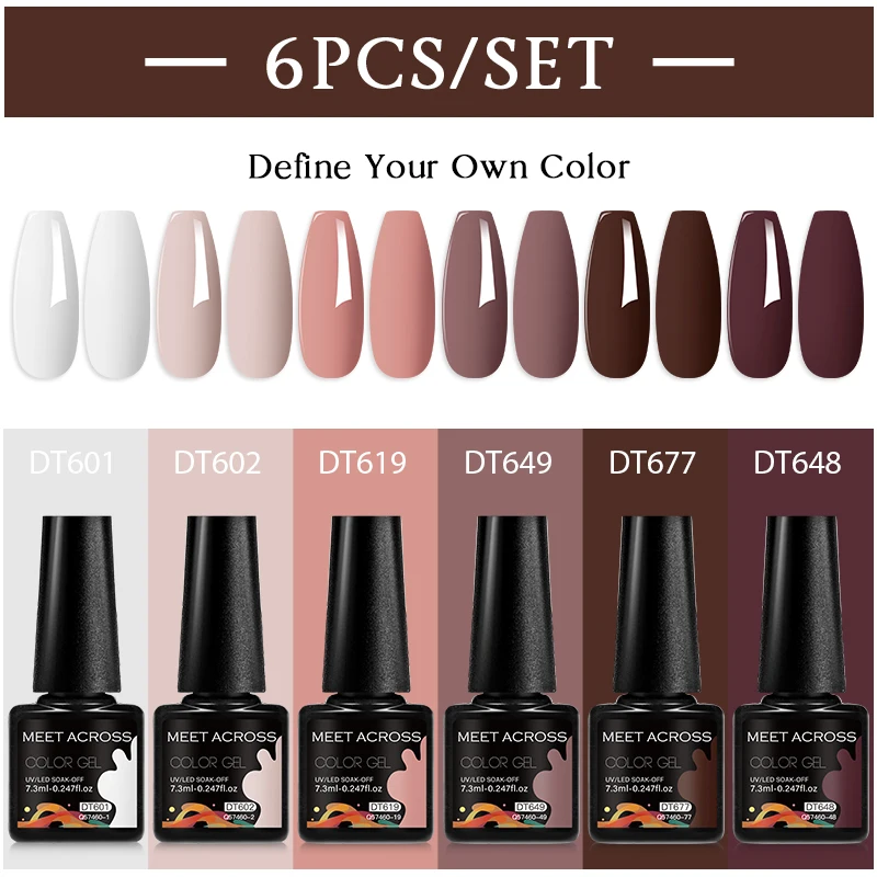 MEET ACROSS 6Pcs/Set 7.3ml Dark Purple Series Gel Nail Polish Autumn Semi Permanent Nail Art UV Gel Varnish Nail Supplies 3