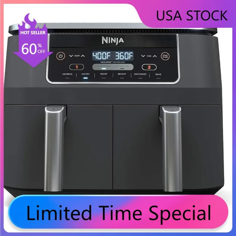 

Match Cook Smart Finish to Roast Ninja DZ201 Foodi 8 Quart 6-in-1 DualZone 2-Basket Air Fryer with 2 Independent Frying Baskets