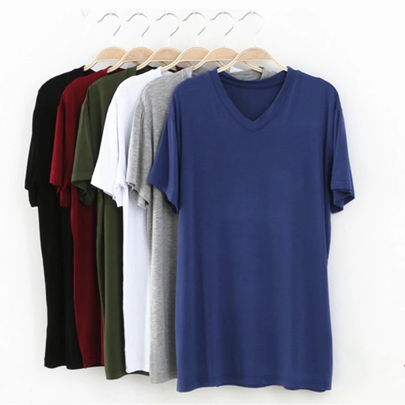 2025 Brand New Men's Modal T-Shirt V-Neck Large Size Men T-Shirt Short Sleeve Loose Man T shirt Solid Color For Male Tops Tees 1