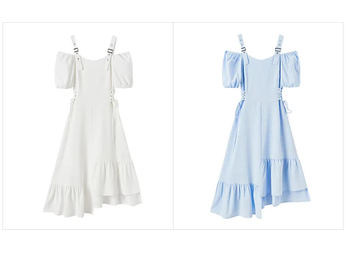 Vestido de mujer con cintura atada, texturizado, elegante y suave, de verano, irregular, con dobladillo con volantes, falda corta con estampado de campanillas, divertido