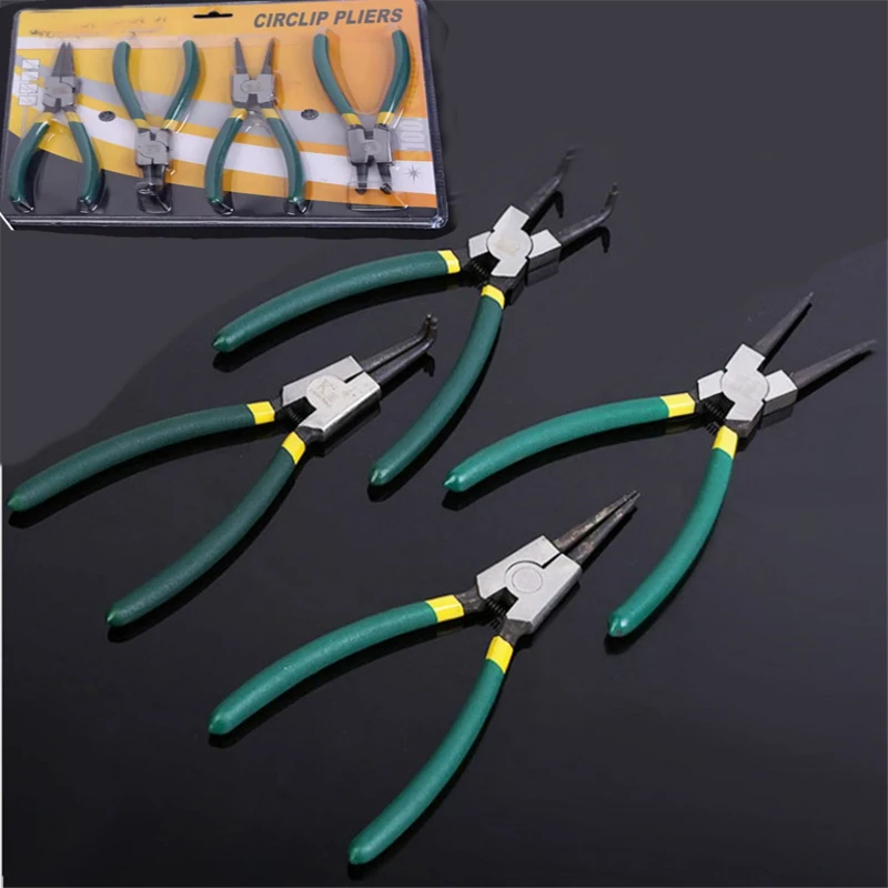 

4pcs 7" Circlip Pliers Set Heavy Duty External Internal Snap Ring Plier Straight Curved Retain Electric Working Hand Tool