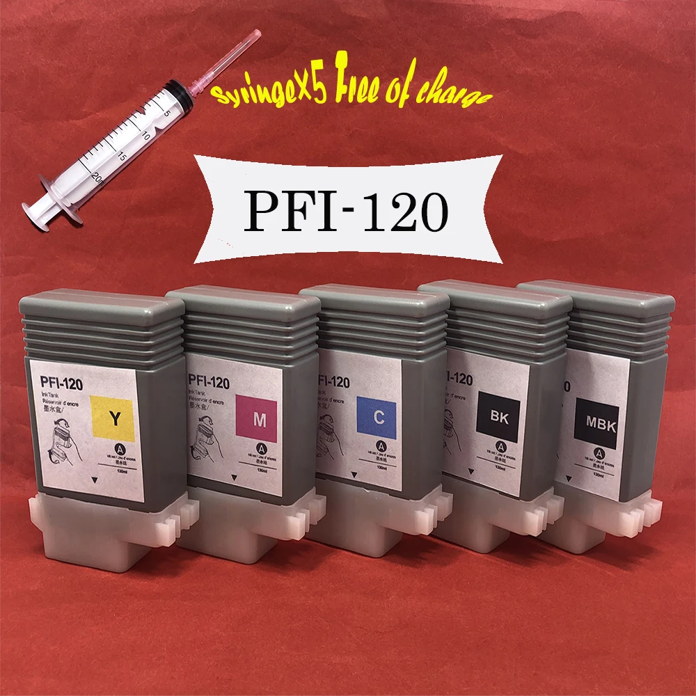 

PFI-120 PFI120 Refillable Ink Cartridge With Permanent Chip For Canon TM-200 TM200 TM-205 TM-300 TM-305 TM300 130ML 5Colors/Set