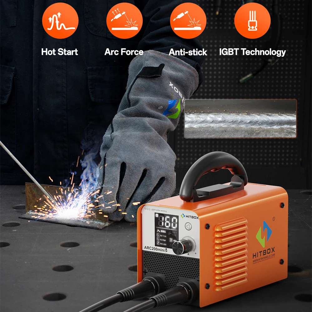 Portable Welder HITBOX ARC Welding Machine 2 in 1 MMA/Lift TIG Digital Screens Hot Start Arc Force 1.0-2.5mm Electrode Portable Home Welder 110V