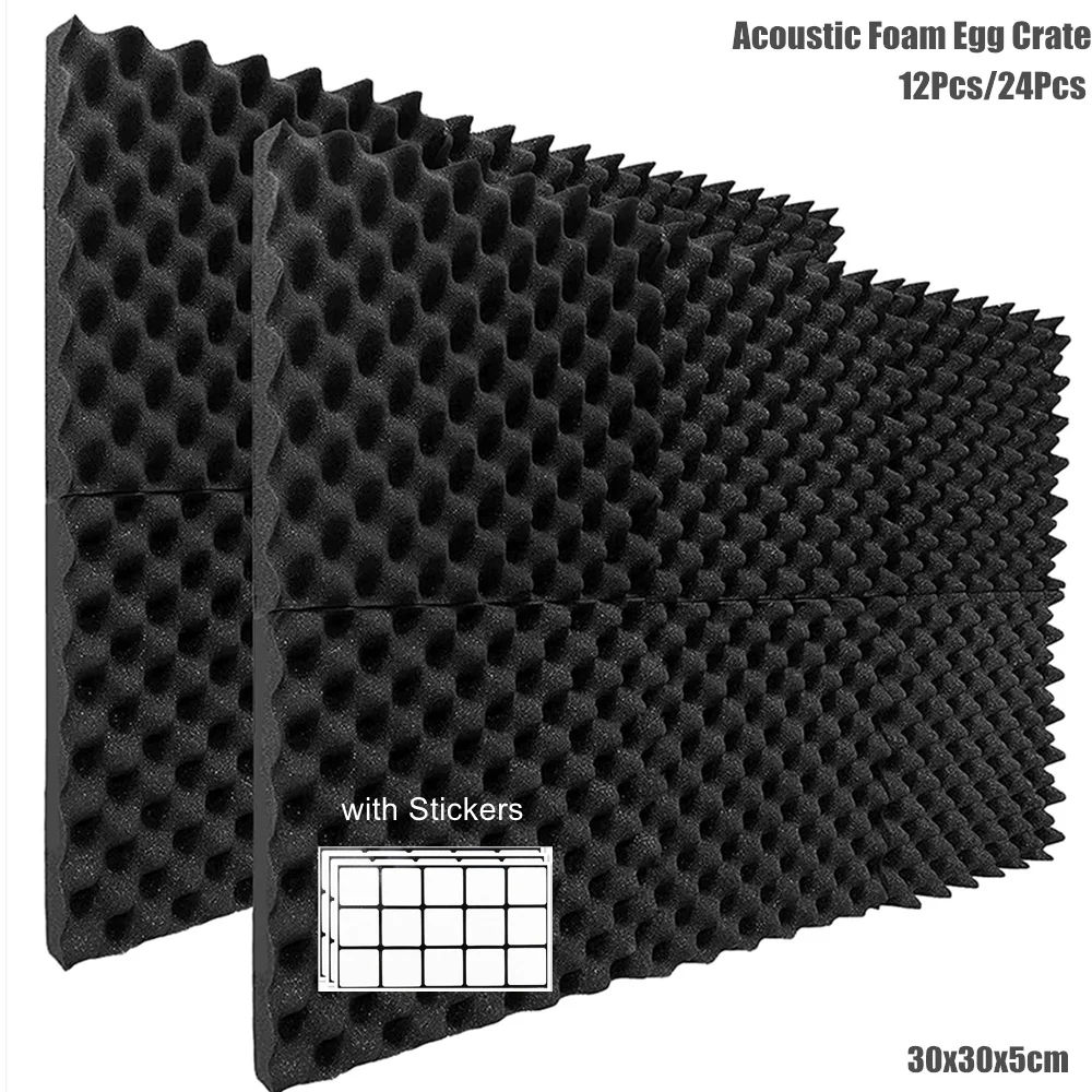 12/24Pcs 30x30x5cm Acoustic Foam Panels Soundproof Padding Studio Foam