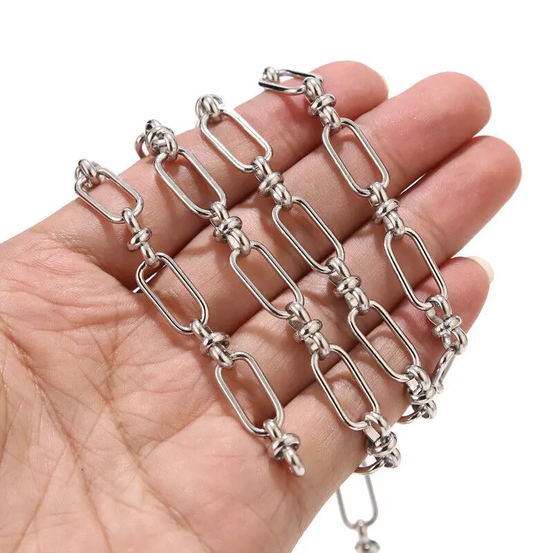 

1M Stainless Steel 8mm Width Multiple Circles Heavy Large Chains Handmade Link Chain For DIY Jewelry Necklaces Making Findings