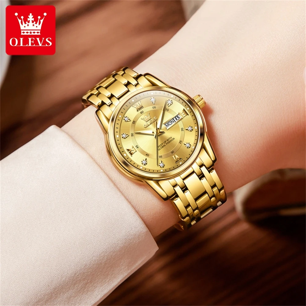 OLEVS Brand New Fashion Gold Quartz Watches Women Luxury Stainless Steel Waterproof Luminous Women Dress Watch Relogio Feminino