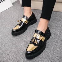 Golden Men's Casual Slip-On Tassel Patent Loafers Thick Bottom Elevator Shoes Fashion Men's Party Shoes Business Shoes Brogue