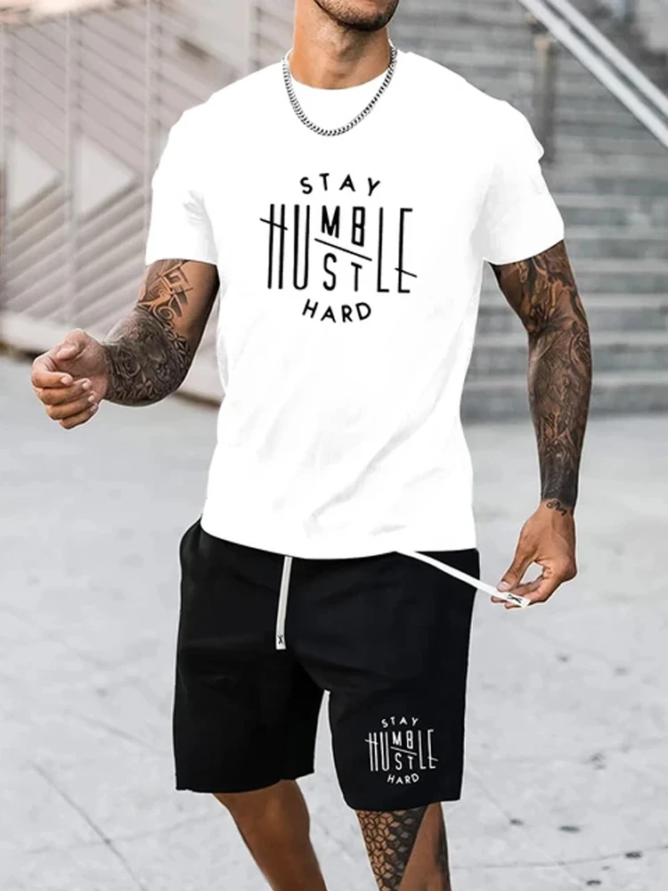 

Men's sports suit, short sleeved T-shirt and summer sports shorts, two-piece set, new 2024