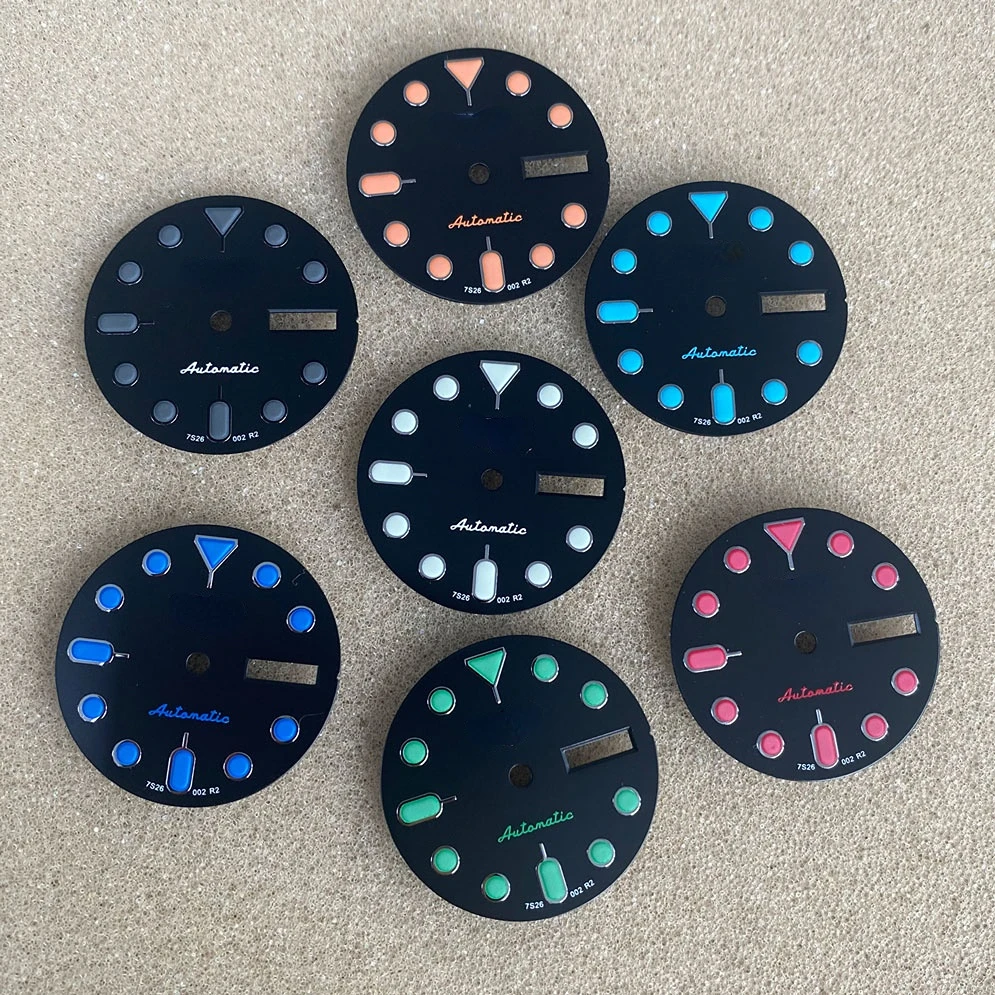 

S New Arrival Modified 28.5mm Watch Dial PU Watch Accessories Double Calendar Literally Green Luminous for NH36 Movement