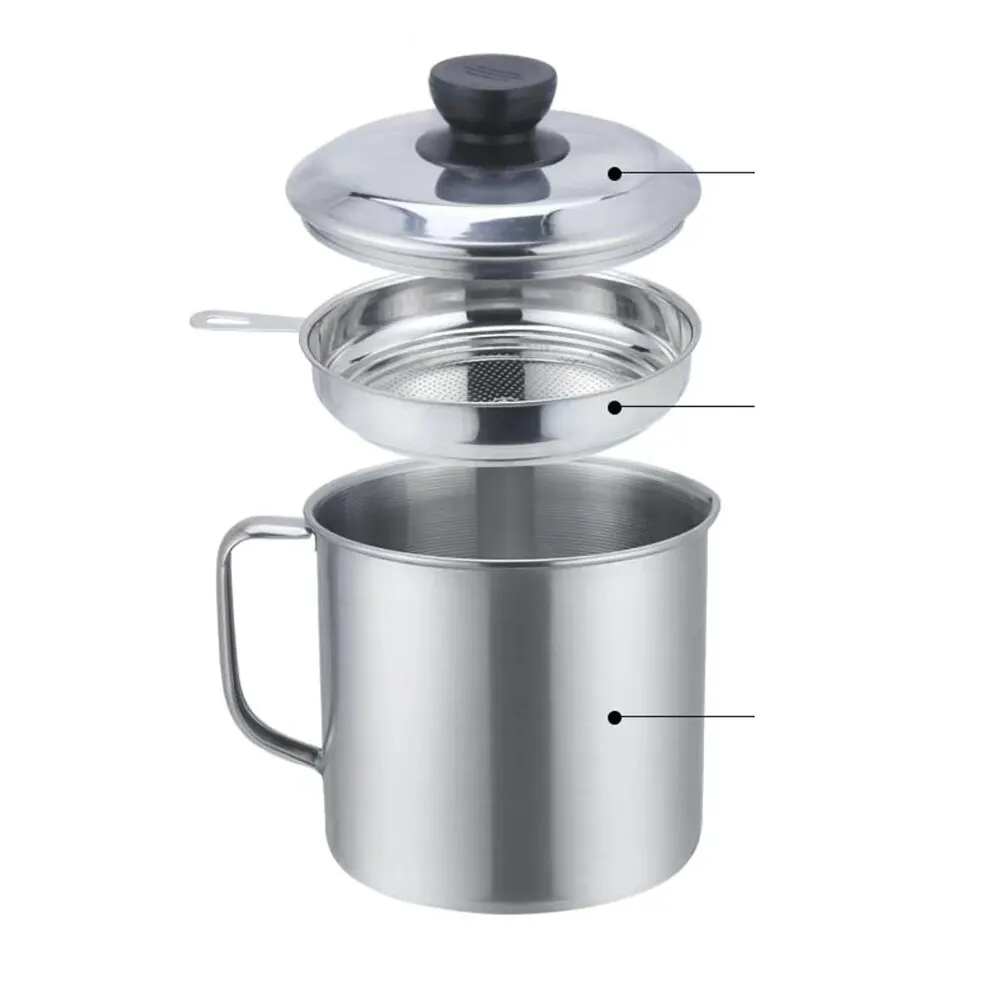 Kitchen Oil Container with Strainer for Meat Frying Oil Storage