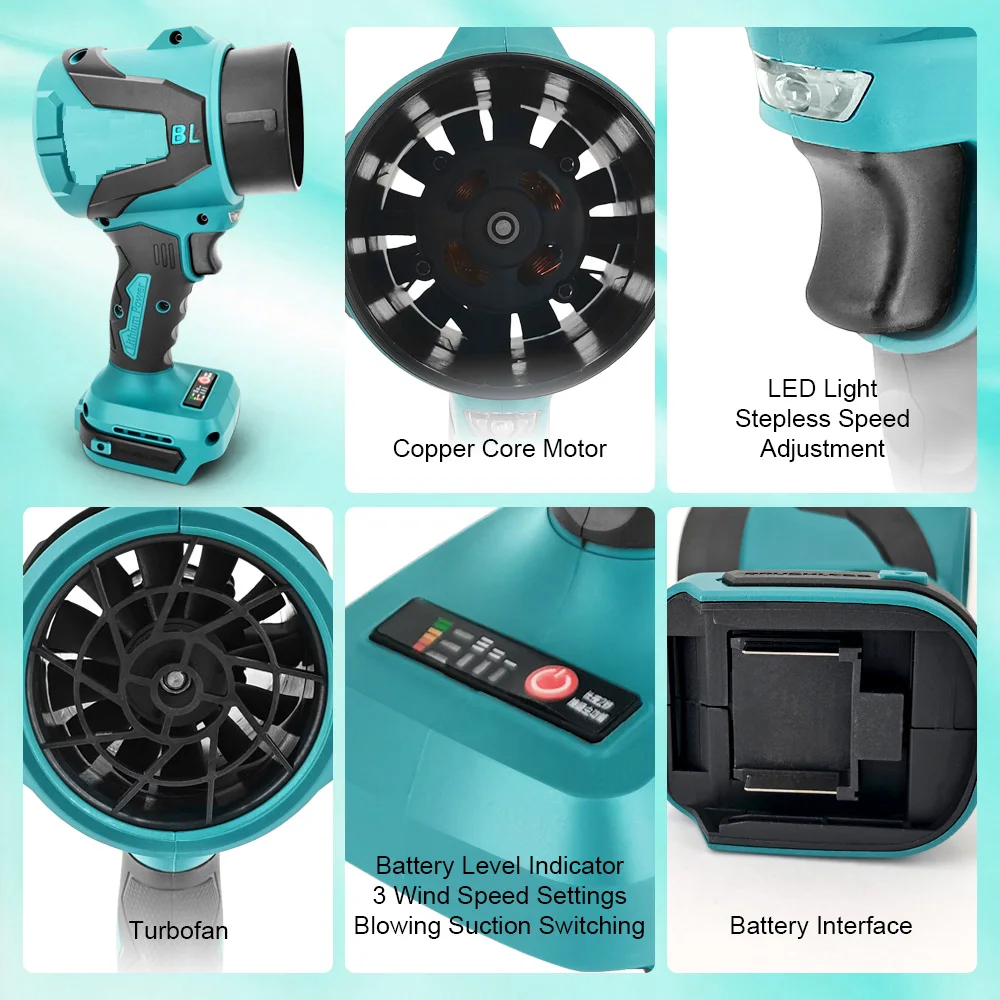 Electric Turbo Blowers 3 Gears Brushless Cordless Electric Air Blower Car Vacuum for Makita 18V 21V Battery For Home Keyboard