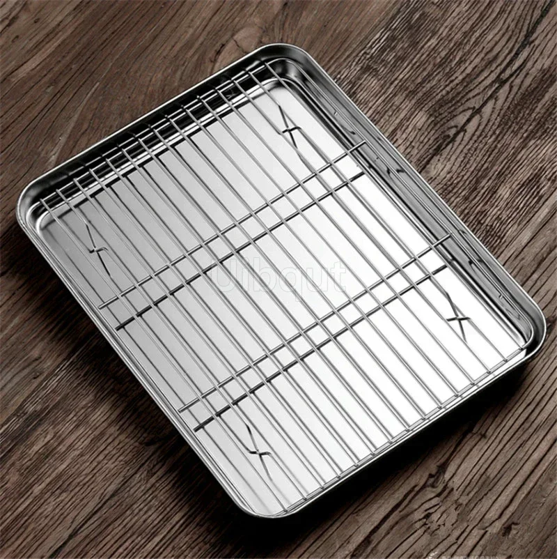 Baking Tray Set 304 stainless steel Baking Tray plate bbq tray With Removable Cooling Rack Non Toxic oven Dishwasher Safe