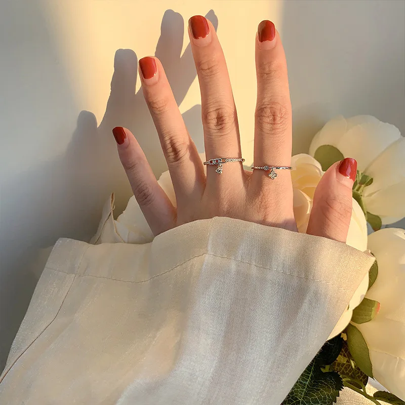 Chain Rose Flowers Pendant Rings for Women Personality Zircon Opening Ring Anniversary Romance Jewelry
