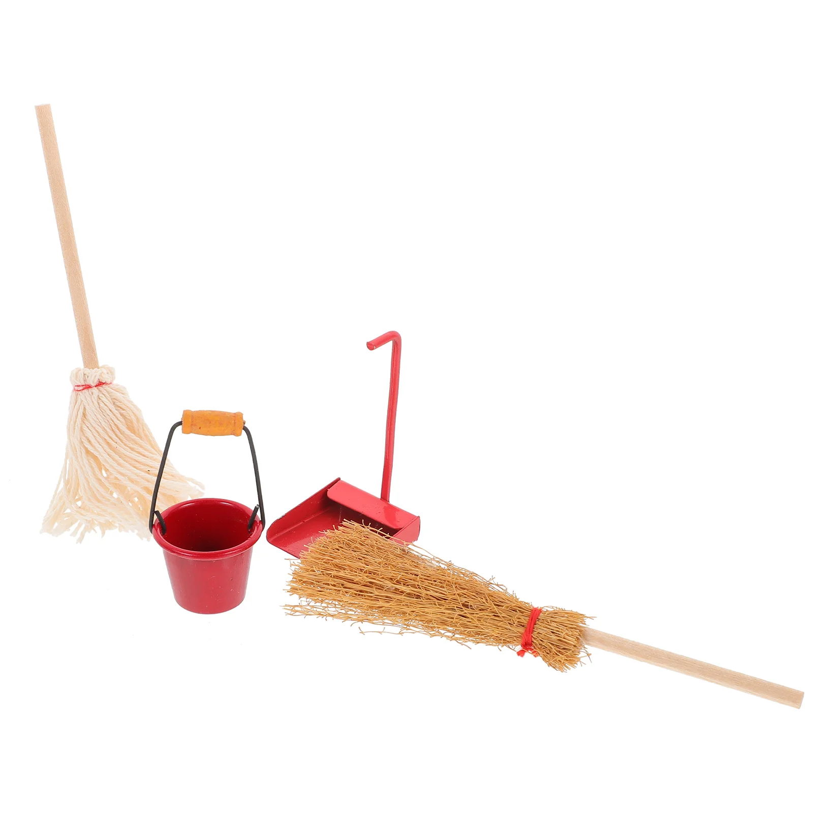 

Mini Mop Dollhouses Bucket Cleaning Kit Figurines Props Grass Broom Dolls Tools Miniature Wooden Stuff