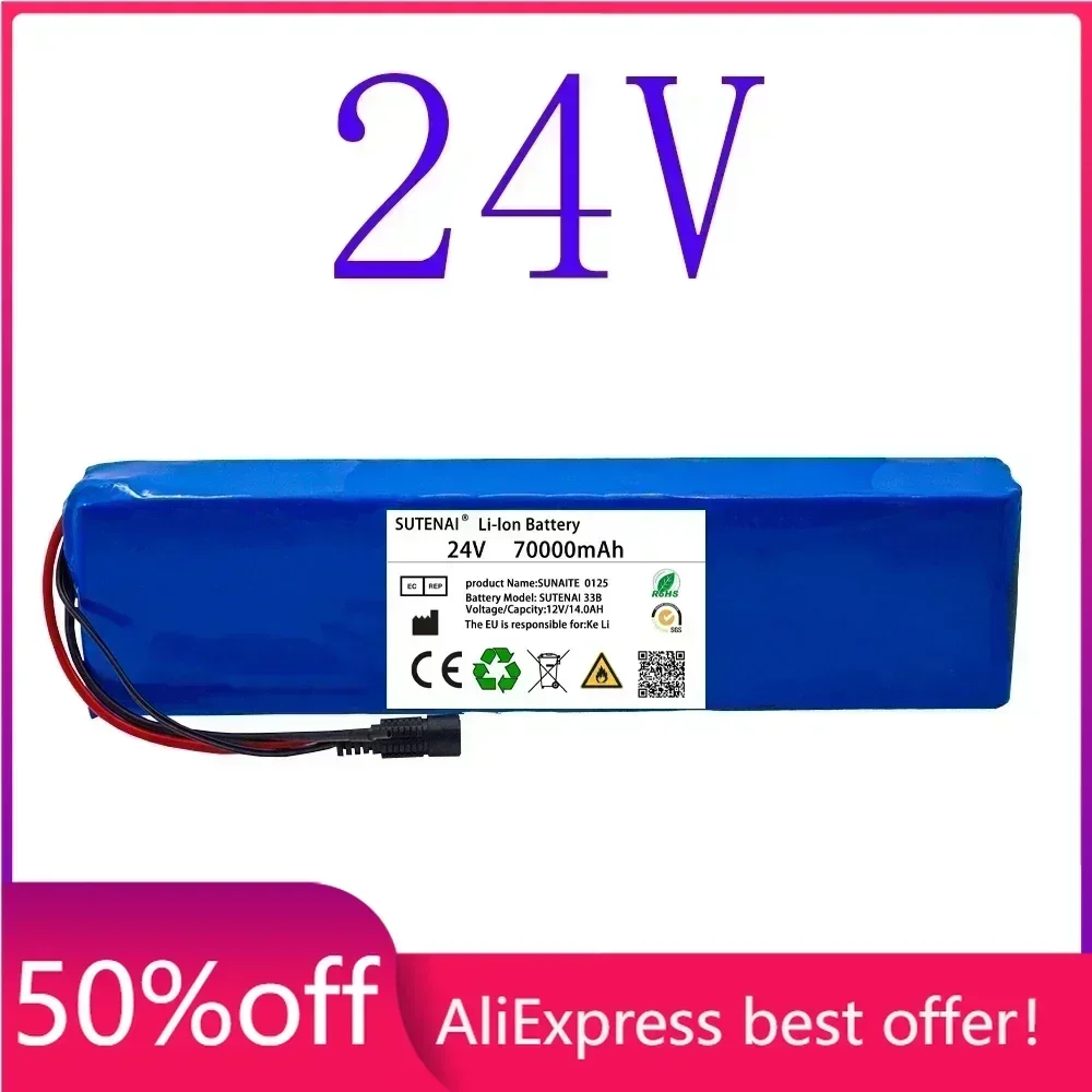 

24V 70AH Large Capacity Battery Pack 7S4P 29.4V BMS Original Electric Bicycle Wheelchair Scooter Lithium Battery Pack + Charger
