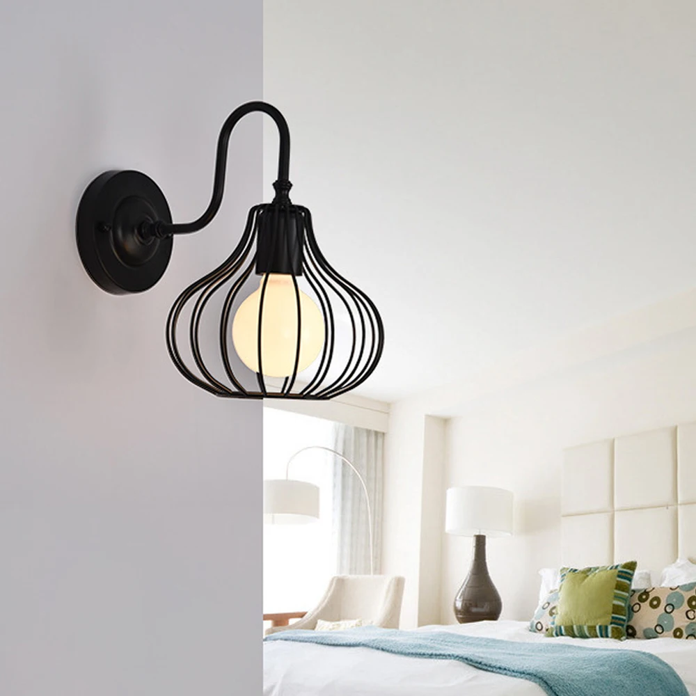 

American Loft Iron Lampshade Wall Lamp Vintage Cage Sconce Industrial Vintage Lighting Fixture Modern Indoor Bedside Wall Lights