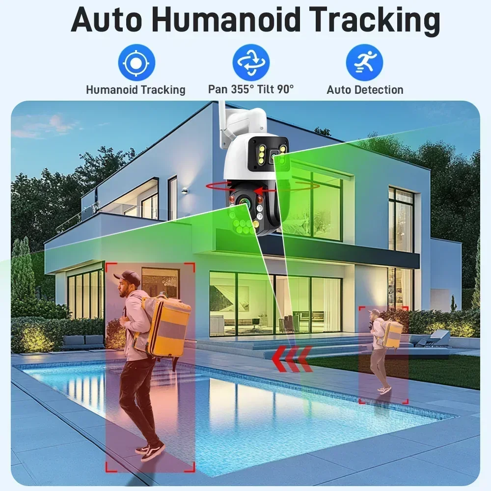 PEGATAH 8MP 4K HD 50X Zoom Wifi PTZ Camera Outdoor Dual Lens Dual Screen AI Auto Tracking Color Night Vision IP Camera iCSee