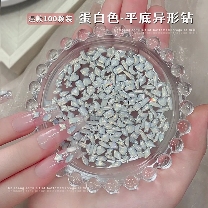100PCS 미니 플랫 백 네일 아트 장식 라인 석 크리스탈 오팔 스톤 액세서리 매니큐어 장식 손톱 용품 재료