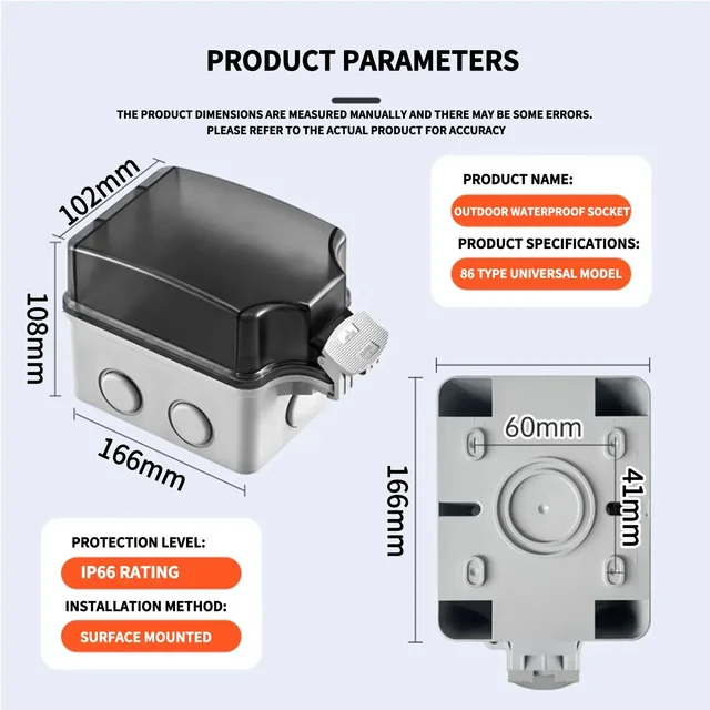IP66 Waterproof Junction Box Industrial Grade Panel Mount 3Pin Power Switch ON-OFF Outdoor Socket for EU Thai US UK UN 2
