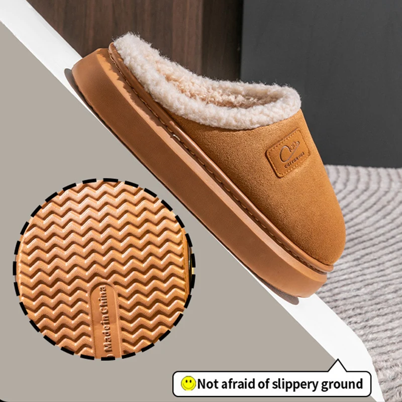 Closed Toe Suede Home Slippers for Women Winter Thicken Fleece Lined Cotton Slippers Woman Soft Bottom Cotton Indoor Shoes Mujer