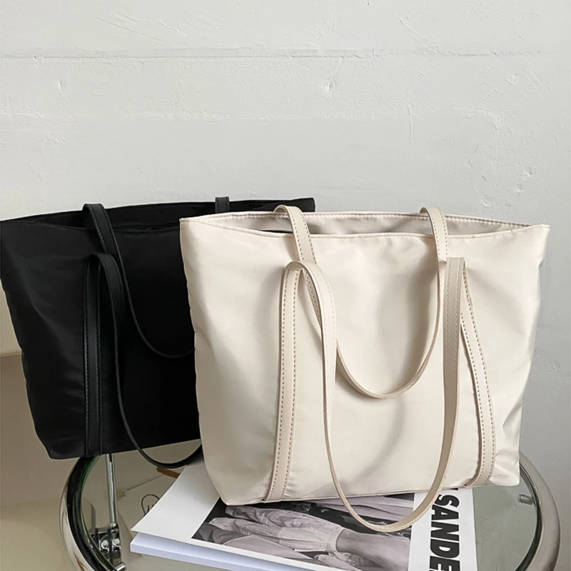 Simple Solid Color Shoulder Bag Handbag Oxford Top handle Totes Female Large Capacity Shopping Street Zipper