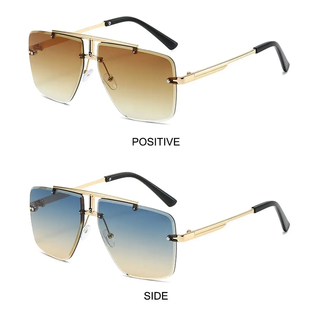 Sunglasses Vintage Square Frame Men's Shades Rimless Gradient Lens Sun Glasses Outdoor UV Protection Street Shooting Eyewear