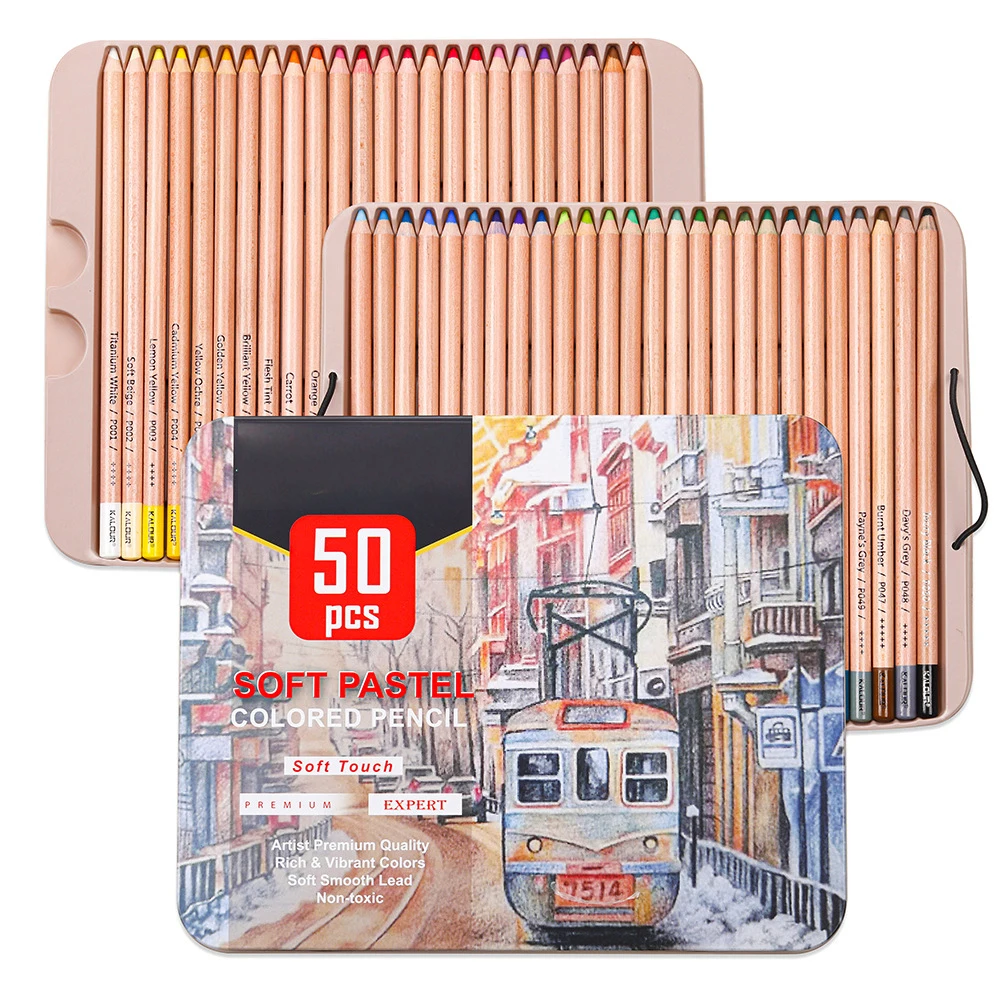 KALOURPremium50pcsSoftPastelColoredPencilSetWoodSkinPastelColorPencilsDrawing