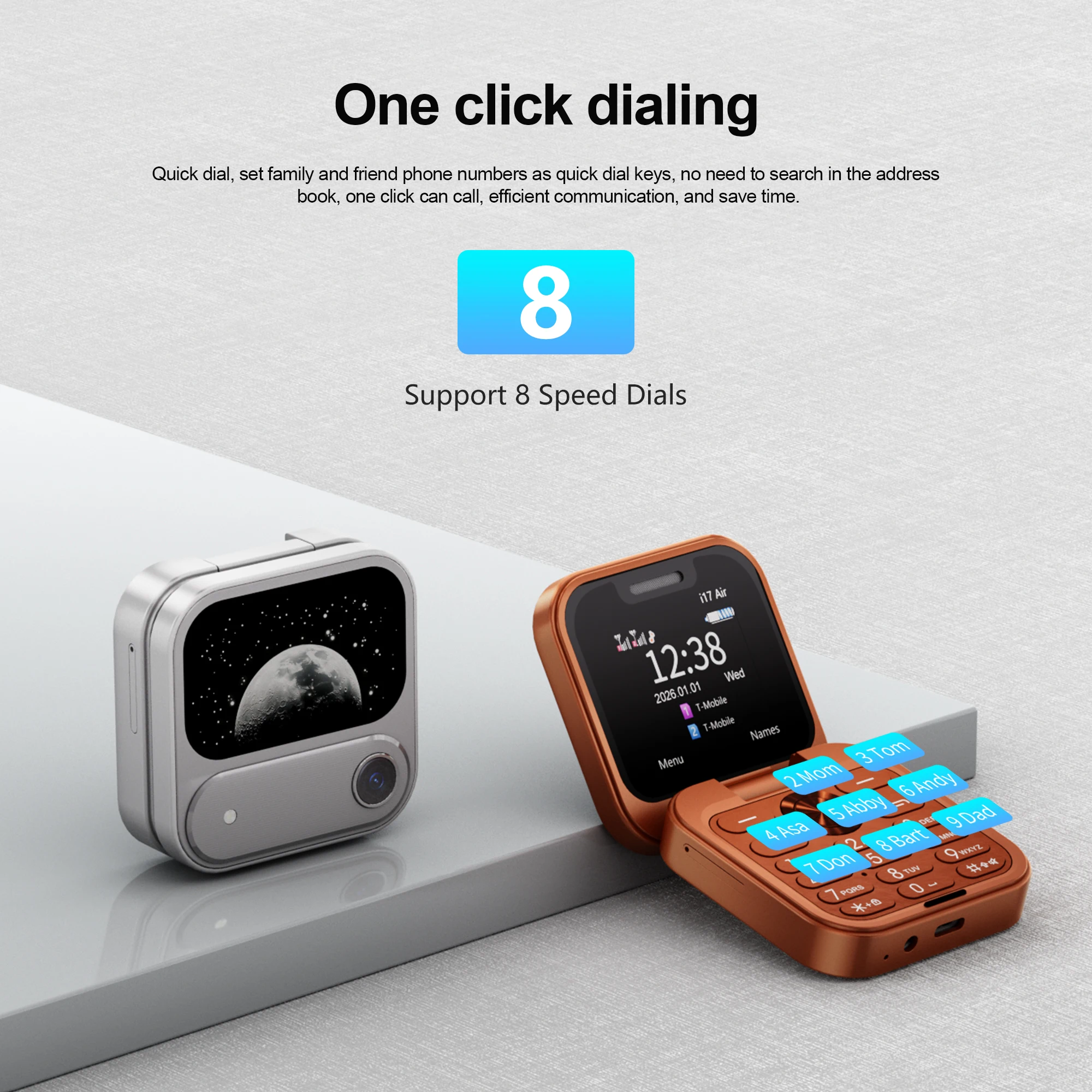 SERVO i17 AIR Mini Foldable Mobile Phone 2G GSM 1.77" Display Magic Voice Speed Dial FM Radio 2 SIM Card Small Square Cellphones