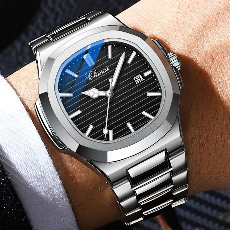 Elegant Men's Quartz Watches Stainless Steel Band Wristwatch Square Large Luxury Naviforce Watch For Men