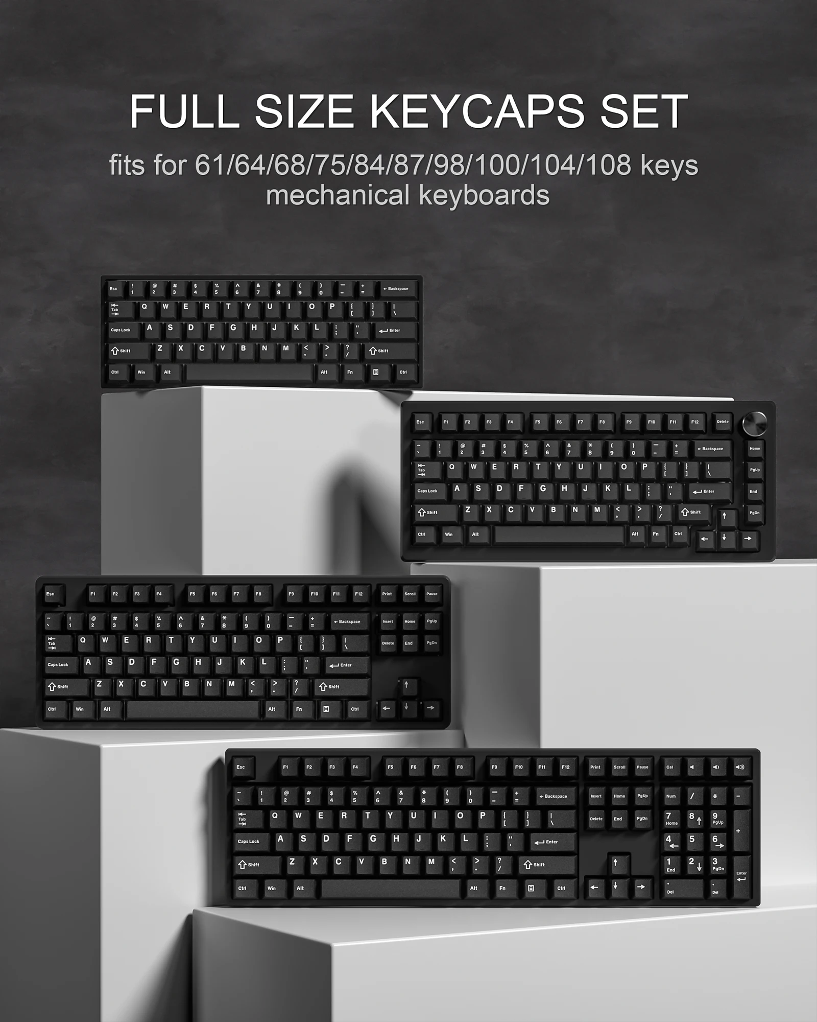 Womier 122 キーレトロブラック PBT キーキャップダブルショット