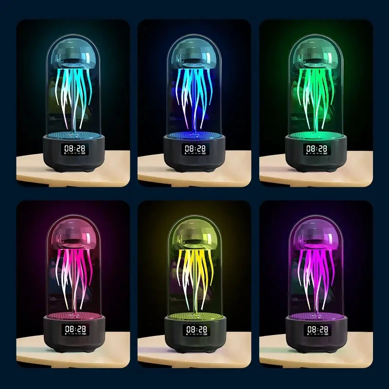 Portable Creative Color Jellyfish Lamp Bluetooth Speaker HiFi Stereo Subwoofer Speaker Smart Decorative Clock Bluetooth Speakers
