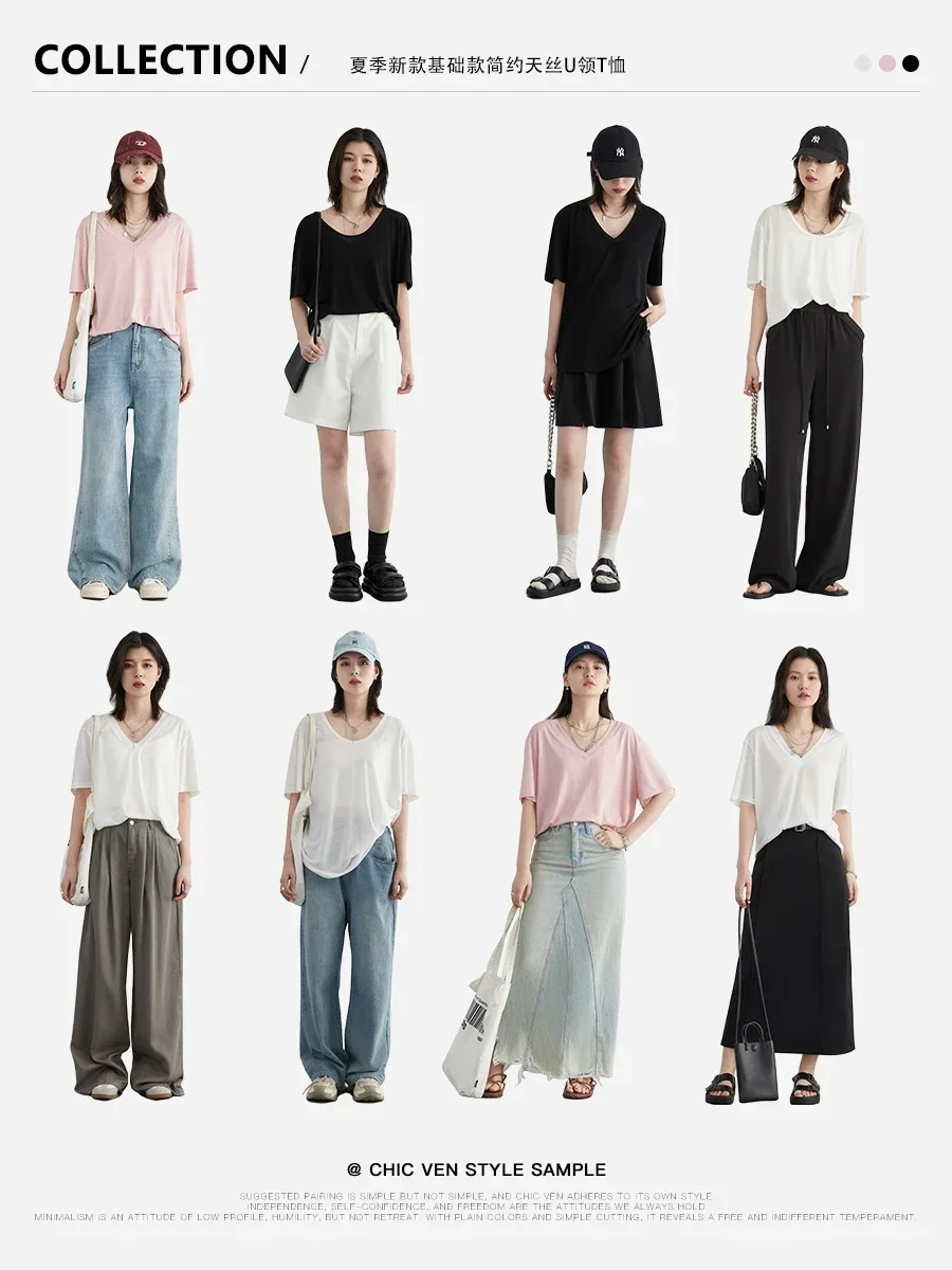 CHIC VEN Women T-Shirts Loose Casual Solid New Basic Simple Female Tees Short Sleeved Top for Girl Women's Clothing Summer 2026 4