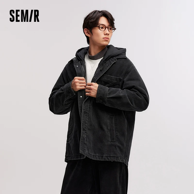 Semir Cotton Coat Men Two-Piece Denim Thin Waterproof Oversize 2025 Winter Man Clothing Warm Outerwear