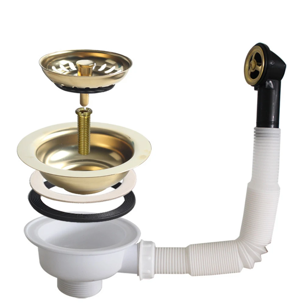 Drain Sink Downcomer 114MM Gold-Plated Strainer Overflow Anti Corrosion Stainless Steel Kitchen Strainer For Open Hole 86 - 95